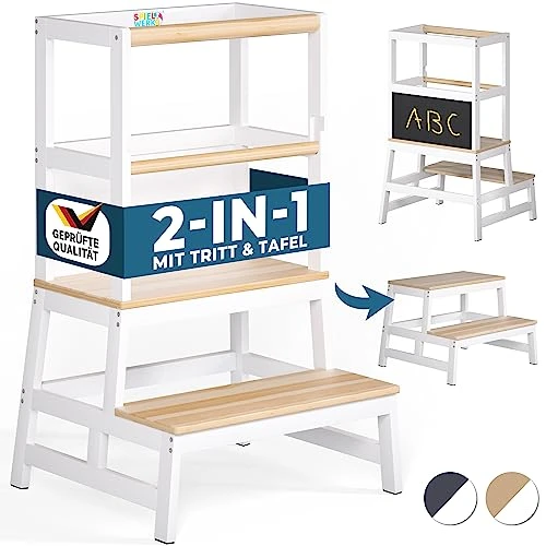 Spielwerk® Tour d'apprentissage en pin Blanc pour Enfants à partir de 2 Ans Tour d'observation Montessori Tabouret réglable