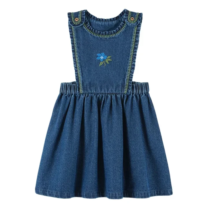 Robe Tablier Brodée Denim | Bleu