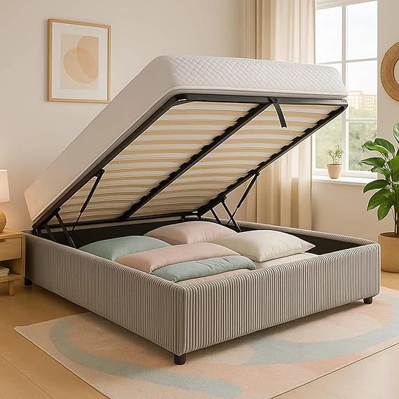 SAMPUR - Lit Coffre XXL Colisée Velours Gris | Espace de Stockage XXL jusqu'à 900 L | Robuste et Large Angle d’Ouverture (160x200 cm sans tête de lit)