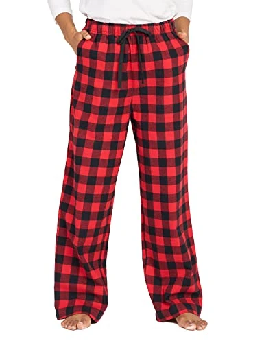 LAPASA Pantalon de Pyjama Femme 100% Flanelle de Coton Bas de Pyjama ou d'Intérieur Automne/Hiver L74 Rouge &amp; Noir (Flanelle) XL