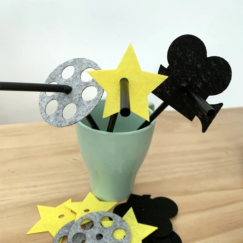 Drapeau en feutre de paille de film hollywoodien, décoration de fête d'anniversaire, fournitures de bruant, accessoires de table en tissu pour la maison, 20 pièces - AliExpress 15