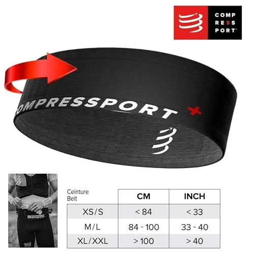 Compressport - Free Belt - Ceinture pour Running, Vélo, Escalade - Ultra-Légère - Très Respirante - Fibres Souples - Sans Ballotement - Couleur Noir/Gris - Taille différentes