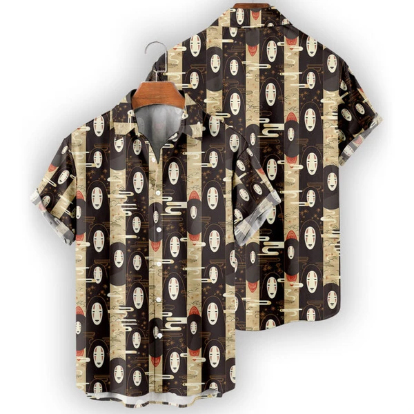 No-Face Spirited Away Hawaiian Shirt – Studio Ghibli Minimalist Summer Button-Up