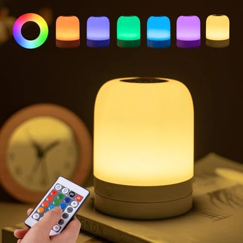 ELITUN Veilleuse Bébé,Petite Lampe de Chevet Tactile Rechargeable USB,13 Couleurs RGB Changement LED Veilleuse À Intensité Variable, Portable Lampe de Nuit Sans Fil pour Chambre Enfant,Salon,Camping