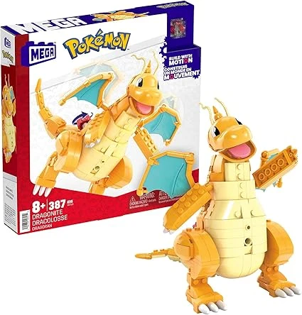 Mega Pokémon Coffret de Construction Dracolosse de 388 pièces Dont la Nouvelle Brique de Mouvement pour animer la scène, Jouet Enfant, Dès 8 Ans, HKT25