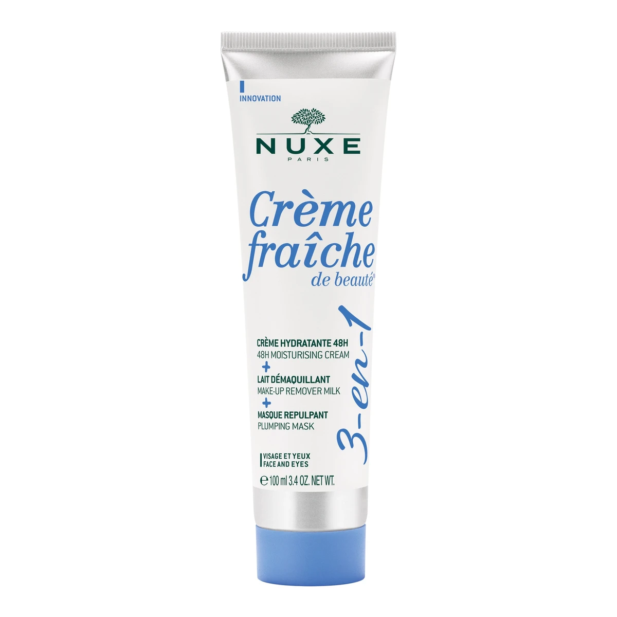 Nuxe Crème fraîche de beauté 3-en-1 crème Hydratante 48h, lait démaquillant et masque repulpant 100ml