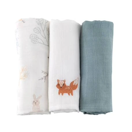 Lot de 3 langes gaze de coton bio forêt - Little Crevette
