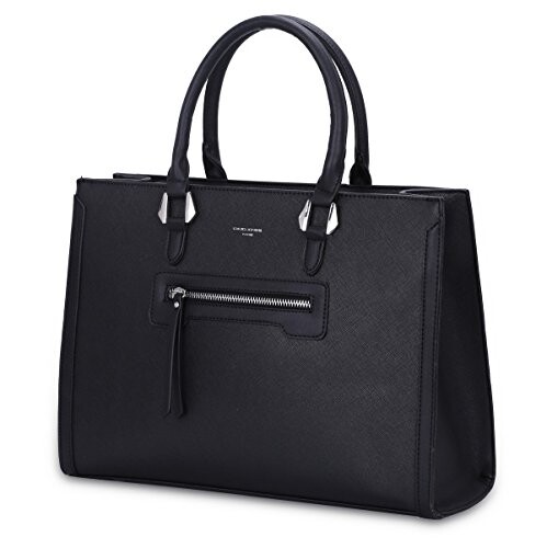 David Jones - Grand Sac à Main Femme - Cabas Fourre-Tout Cuir PU Rigide - Sac Elégant Ville Travail Poches Multiples - Shopper Porté Epaule Bandoulière Grande Capacité A4 - Mode Chic - Noir