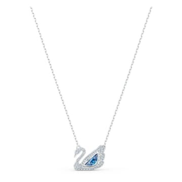 Collier Dancing Swan, bleu, métal rhodié