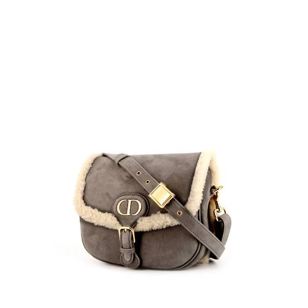 Sac bandoulière Dior Bobby en daim gris et peau lainée beige