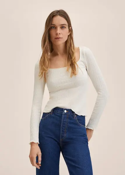 T-shirt coton texturé -  Femme | MANGO OUTLET France