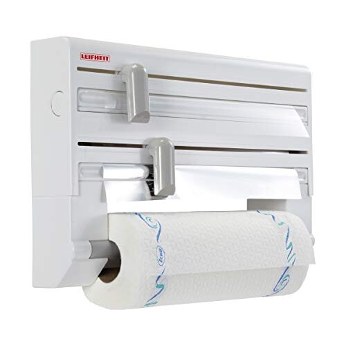 Leifheit Dérouleur mural Parat ComfortLine, dérouleur mural cuisine pour 3 rouleaux, support de rangement avec lames tranchantes, dévidoir en ABS