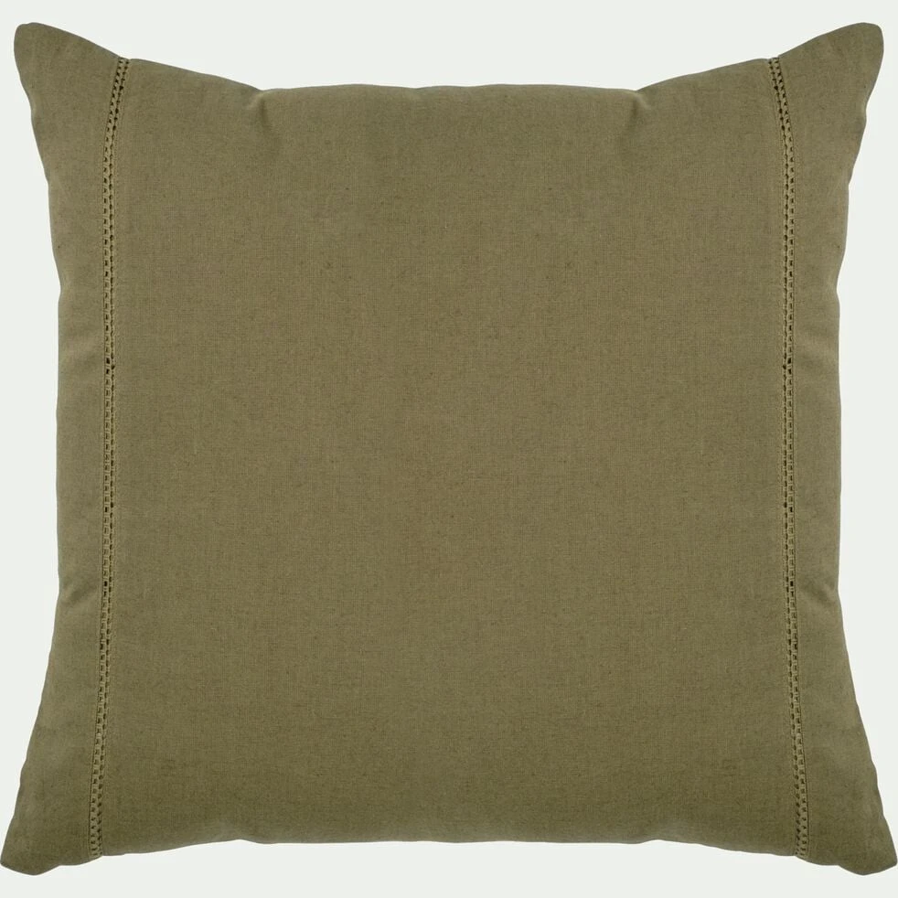 LAUZON - Coussin en lin et coton finition liseré 45x45cm - vert mousse