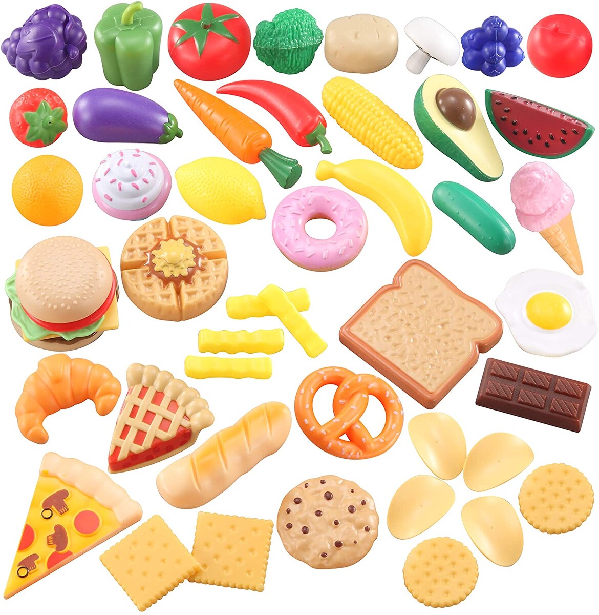 Joyin 50 Pièces Ensemble de Jouets de Cuisine, Dînette, Fruits légumes factices, Accessoires en Plastique pour Enfants Jouet d'apprentissage éducatif, Cadeau de Jeu de rôle : Amazon.fr: Jeux et Jouets
