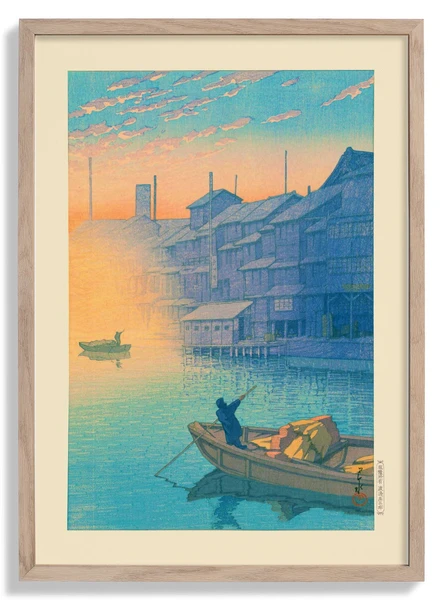 Morning at Dotonbori in Osaka by Hasui Japanese Poster