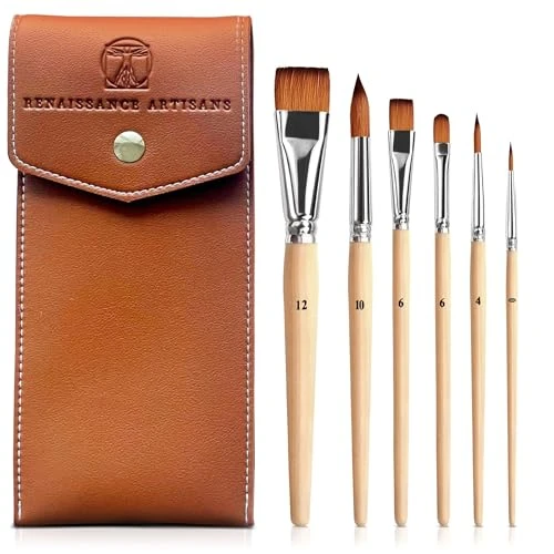 Rembrandt Série I : Lot de 6 pinceaux d'aquarelle synthétiques de qualité supérieure - Inspirés par la qualité Kolinsky Sable - Fabriqués pour l'aquarelle, la gouache, l'huile - Kit d'art et de voyage