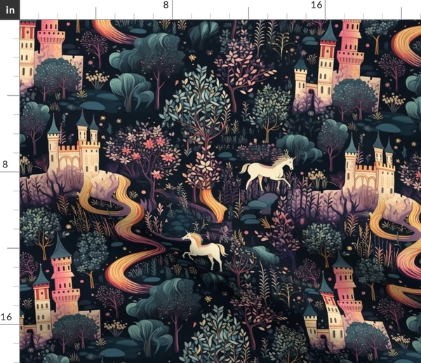 Unicorn Castle Enchanted Forest_Mystic Fabric | Spoonflower
