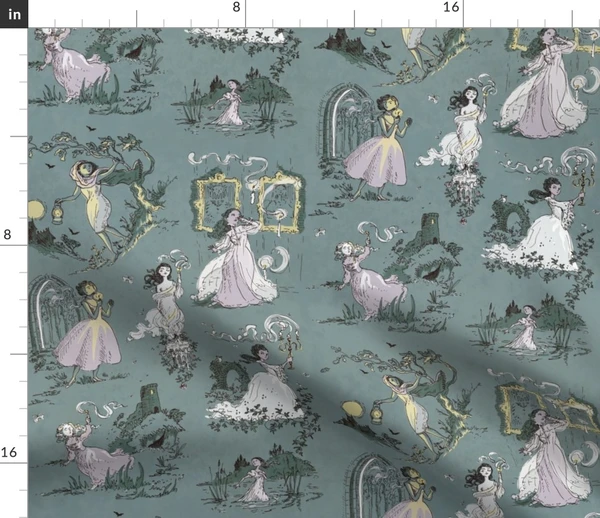 Girls Running From Houses Fabric | Spoonflower