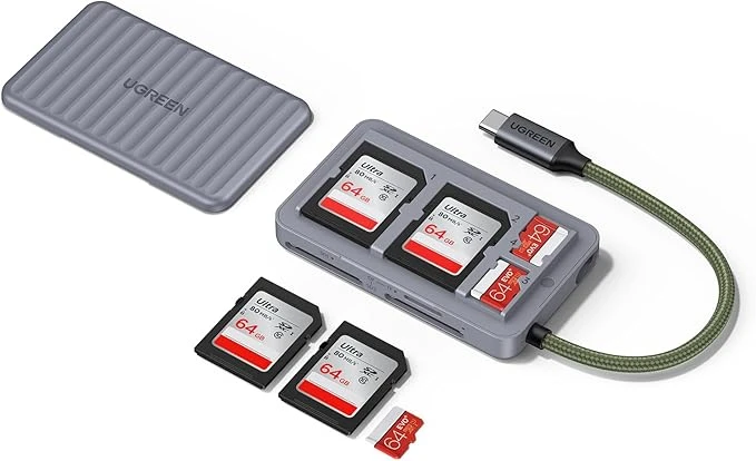 UGREEN Lecteur Carte SD USB C avec Étui de Stockage Adaptateur Micro SD 170MB/s Card Reader Lecteur de Cartes Mémoire Compatible avec iPhone 16 15 Plus Pro Max Galaxy S25 iPad Pro Air MacBook
