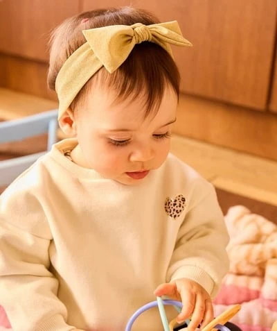Sweat bébé fille écru cœur léopard