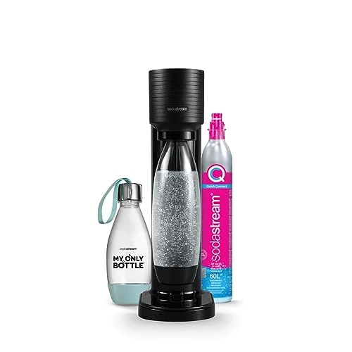 sodastream Gaia Machine à Eau Pétillante | Pack 1 Bouteille 1L + 1 Bouteille 0,5L Compatibles Lave-Vaisselle + 1 Recharge de Gaz 60L à Clipser | Noire [Amazon Exclusive]