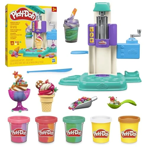 Play-Doh Mes Glaces Arc-en-Ciel, Jouet Créatif avec Pâte à Modeler Bicolore, Machine à Crème Glacée et Accessoires, pour Enfants Dès 3 Ans