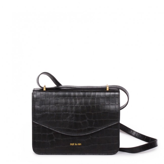 Sac noir en cuir bandoulière style cartable 