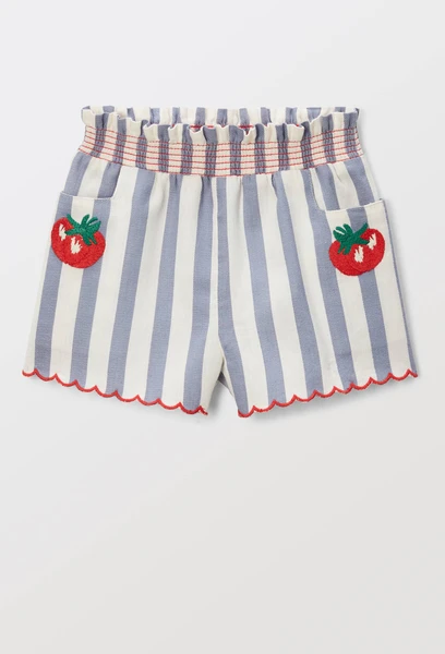 Short raye en coton chambray brodé