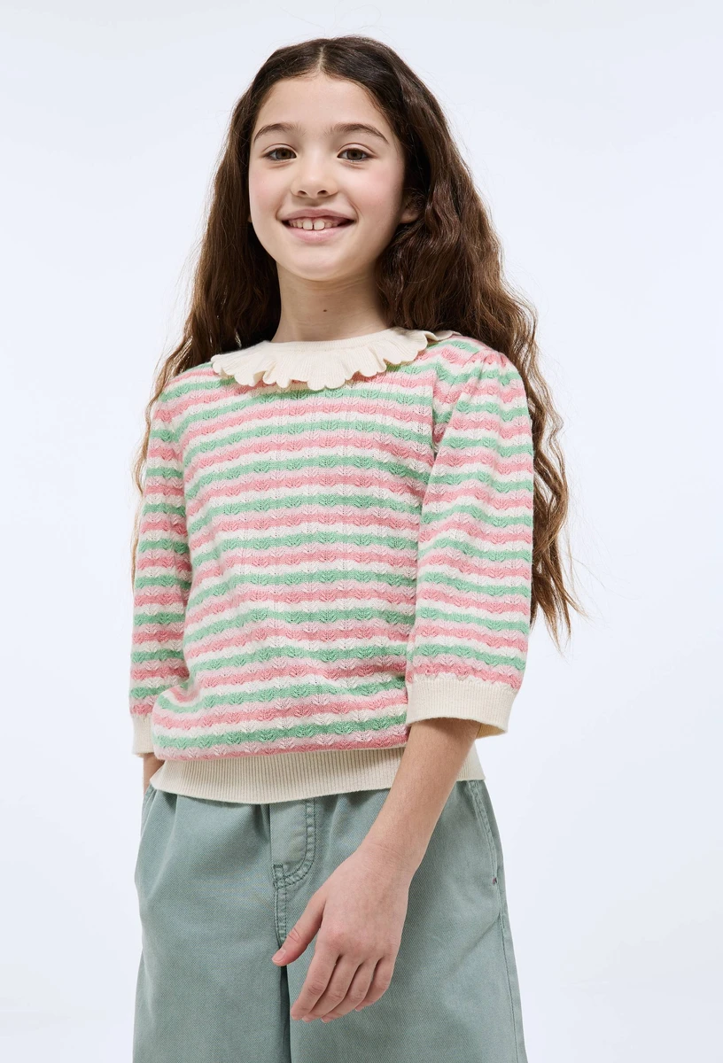 Pull rayé à manches courtes en coton