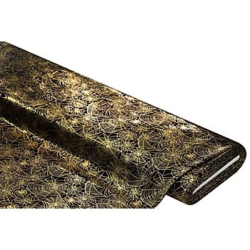 Tissu jersey extensible avec impression métallisée « toile d'araignée », noir/doré