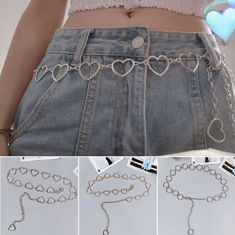 Ceinture chaîne en forme de cœur pour femme, accessoire tendance style hip hop, 105 cm, 2020