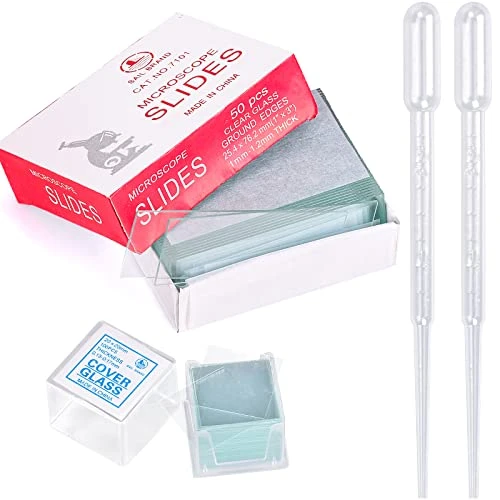 HATANSE 50 Pièces Lames de Microscope pré-nettoyées et 100 Pièces Verres Microscope Préparées pour Microscope et l'étude la Biologie de Dcience en Laboratoire
