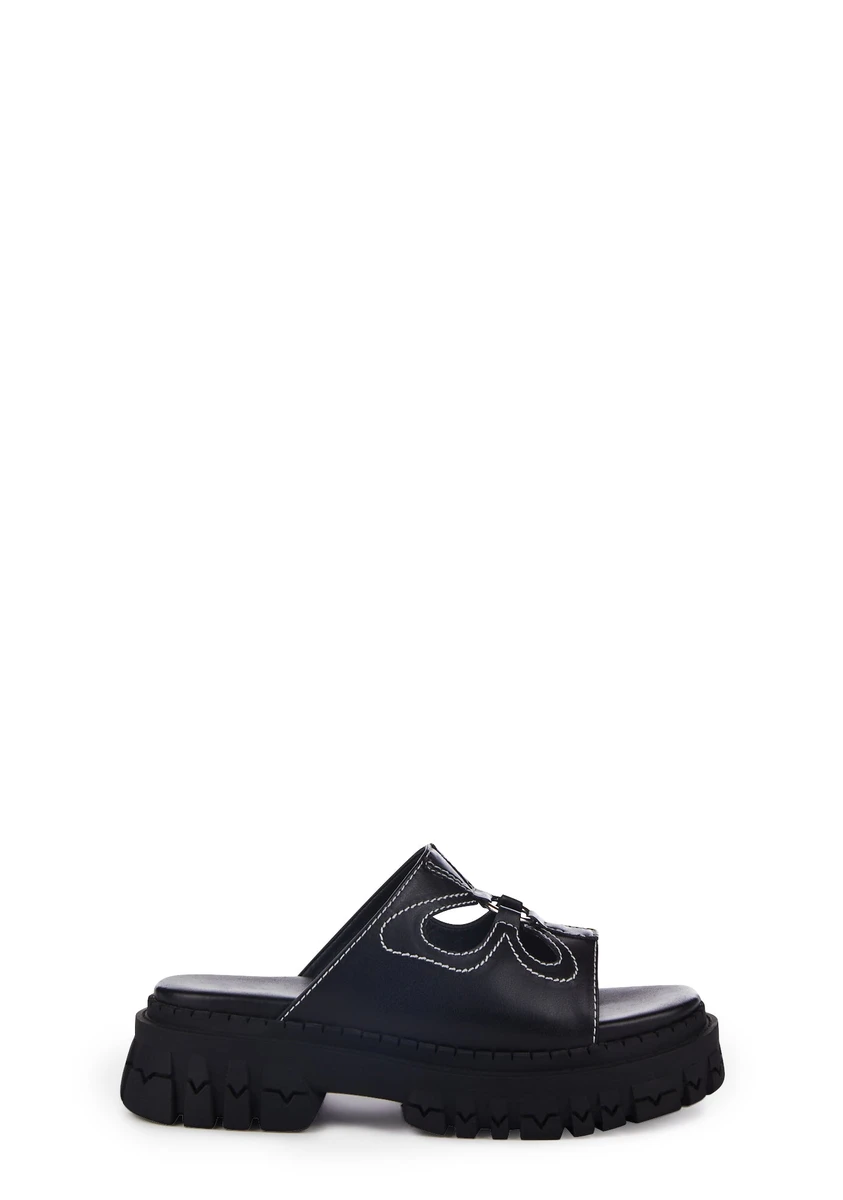dELiA*s by Dolls Kill Butterfly Cut Out O Ring Platform Slides - Black
