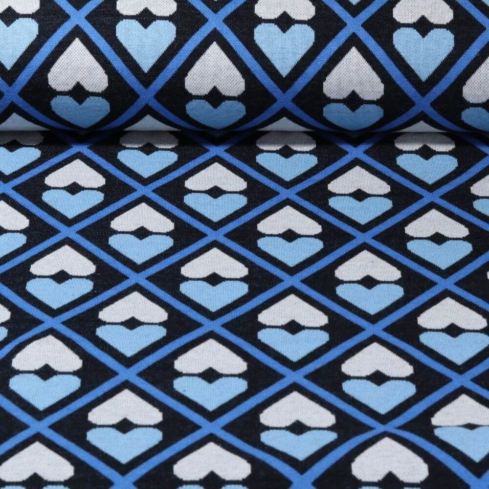 Jersey jacquard bio - Hamburger Liebe Hand on Heart ASS Noir Bleu