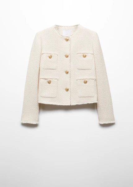 Veste en tweed blanche à poches