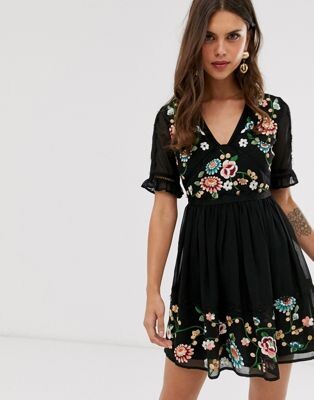 ASOS DESIGN - Robe courte brodée avec dentelle | ASOS