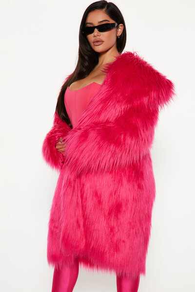 Shya Faux Fur Coat - Hot Pink