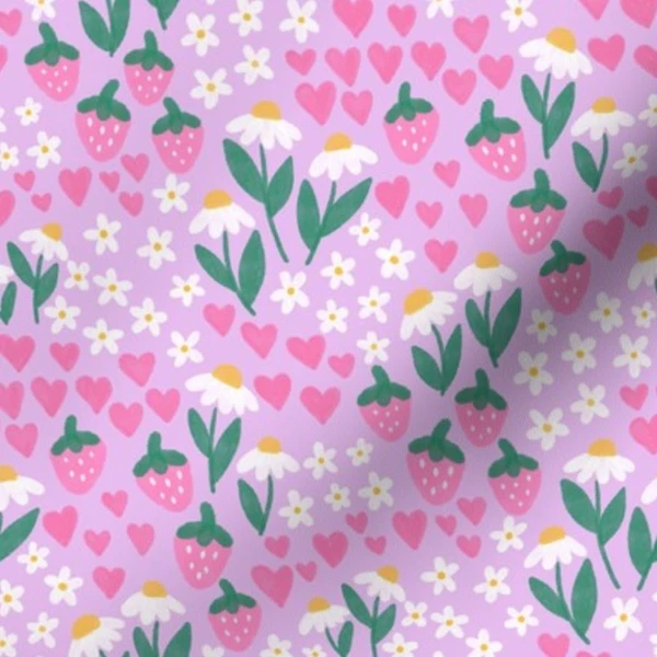 Fabric in Cottage Core Strawberry on Purple Ditsy Floral