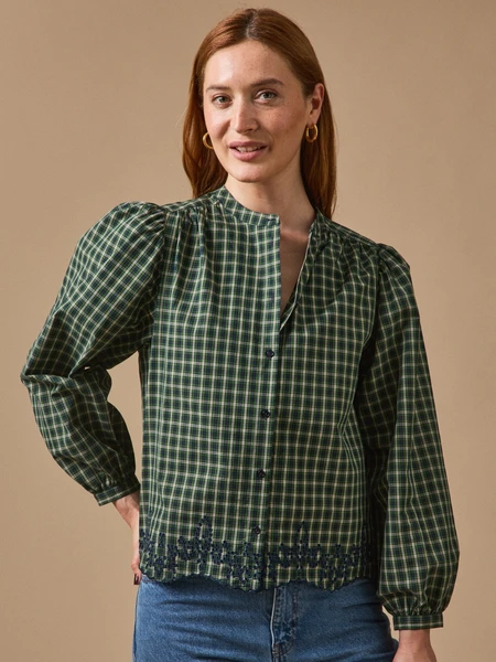 Blouse carreaux femme brodée