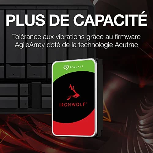 Seagate IronWolf 4To, Disque dur interne NAS HDD, CMR 3,5" SATA 6Goit/s 5 400 tr/min, 64 Mo de mémoire cache, pour NAS RAID, services Rescue valables 3 ans (ST4000VNZ06)