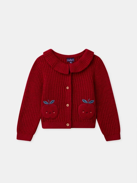 Cardigan rouge avec patch pommes Bébé Fille