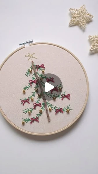 Hayley - Embroidery Artist on Instagram: "Here is my new twig Christmas tree design ✨I love this colour palette! 🎀#embellishment #embroideryinstaguild #embroiderylover #embroiderersofinstagram #embroidelicious #embroiderydesign #embroidery #broderie #broderiemoderne #modernembroidery #handembroidery #ihavethisthingwiththread #instastitch #stitchersofinstagram #stitchersgonnastitch #damngoodstitch #dmcthreads #dmcembroidery"