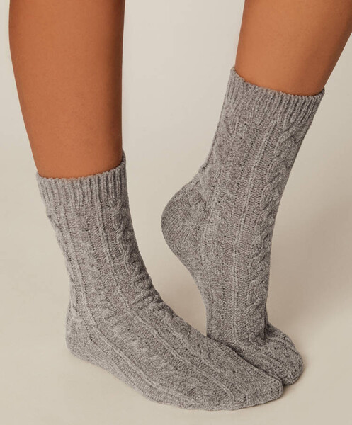 1 paire de chaussettes chenille grises