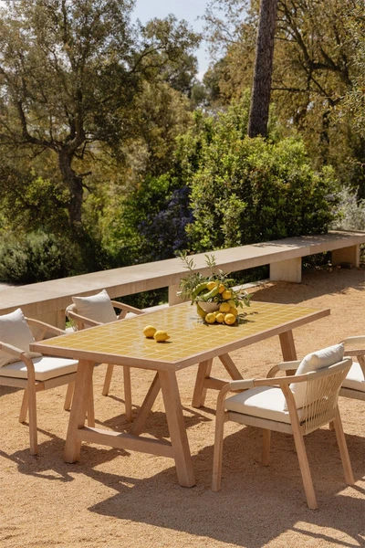 Table de jardin rectangulaire 200x100 cm en bois d'acacia et carrelage Dubaï