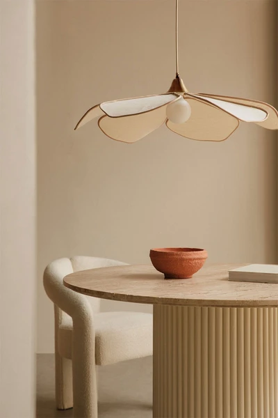 Plafonnier Ø75 cm en lin et coton beige crème Benavid