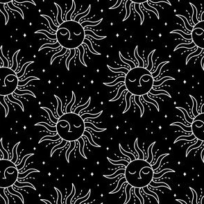 Sun Face White on Black Fabric | Spoonflower