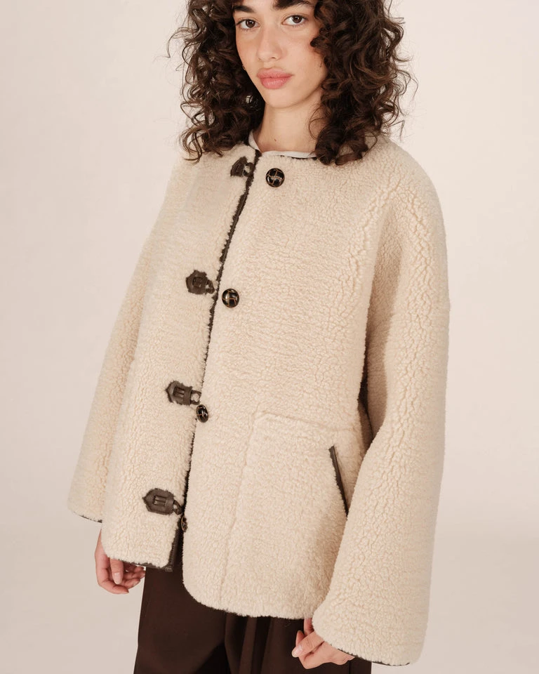 Manteau oversize en shearling ecru Simon