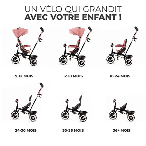Kinderkraft Aston Tricycle Bébé Évolutif, Draisienne Évolutif, Trike Bebe, Velo Poussette Bebe Évolutif, Velo Enfant 5 Ans, De 9 Mois, Compact, Accessoires Pratiques, Capote Pliante, Rosa