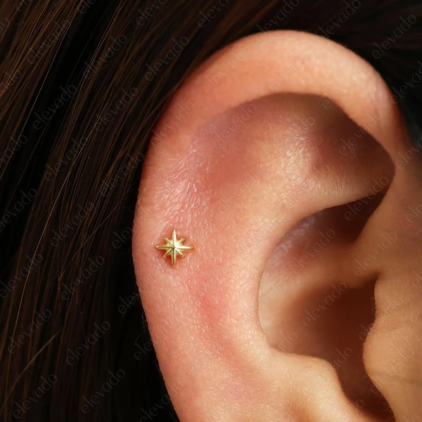 18G/16G Dainty Star Flat Back Labret • 925 Sterling Silver • Star Tragus Stud • Flat Back Earring • Helix • Conch Earring • Cartilage