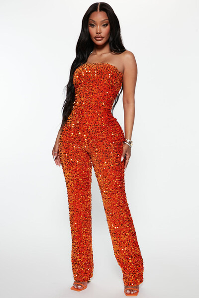 Glenda Sequin Jumpsuit - Orange